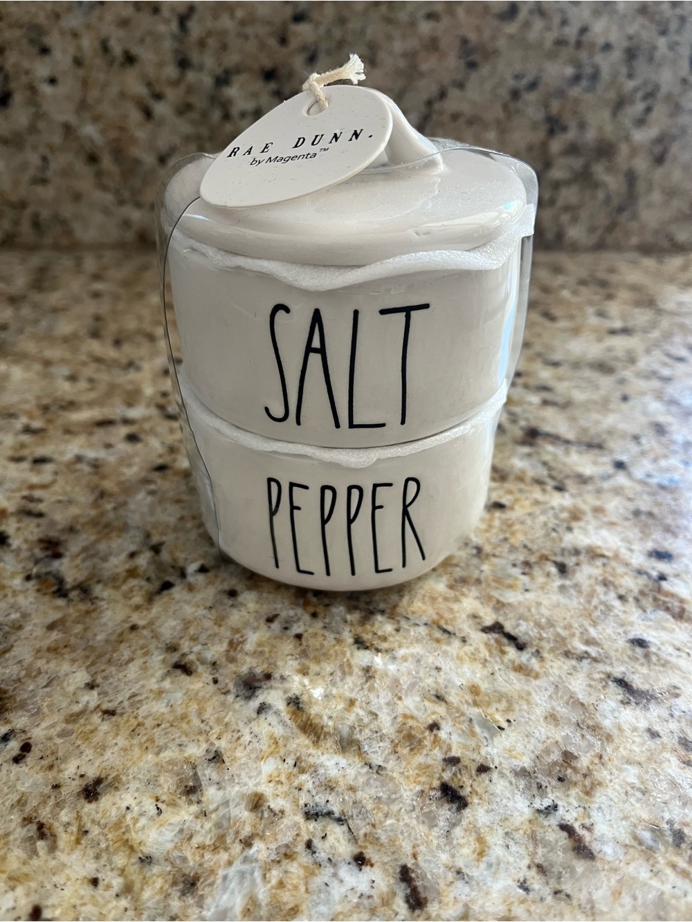 Rae Dunn Cream Salt & Pepper Stackable Ceramic Set